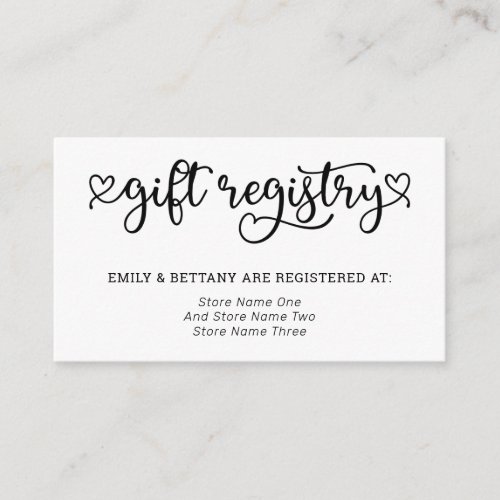 Cute Hearts Gift Registry Wedding Enclosure Card
