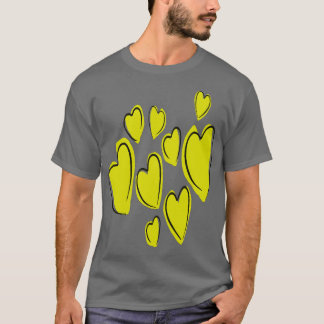 Cute Hearts Hand Drawn Bold Yellow Romantic Doodle T-Shirt