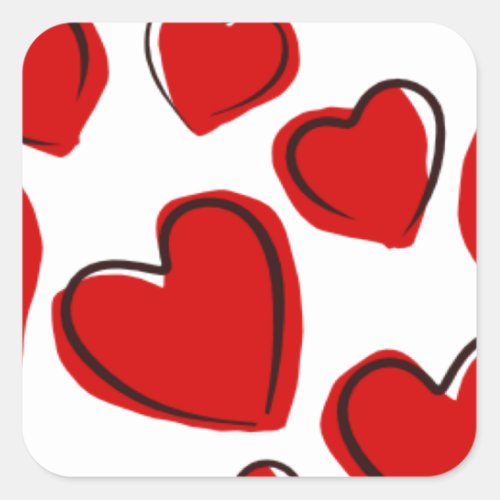 Cute Hearts Hand Drawn Deep Red Romantic Doodle Square Sticker