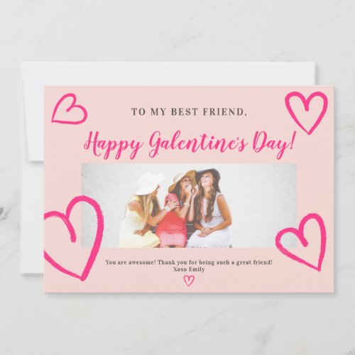 Cute hearts happy galentine day blush pink photo holiday card