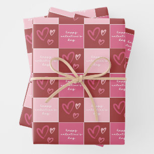 Cute Hearts Happy Valentine's Day Pink Pattern Wrapping Paper Sheets