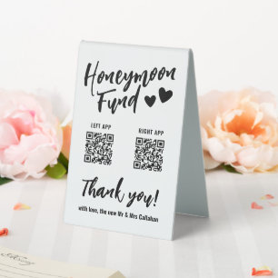 Cute Hearts Honeymoon Fund QR Code Wedding Table Tent