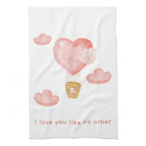Cute Hearts Hot Air Balloon Valentines  Kitchen Towel