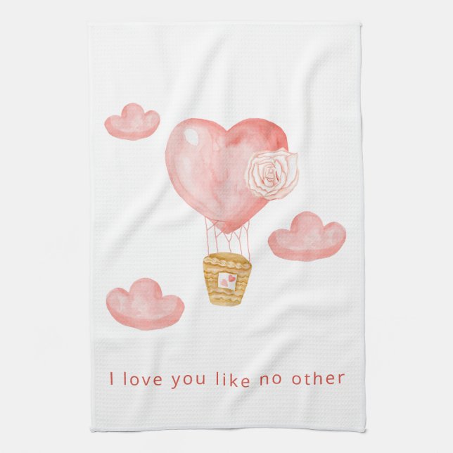 Cute Hearts Hot Air Balloon Valentines  Kitchen Towel (Vertical)
