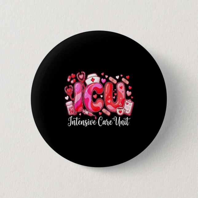 Cute Hearts Icu Valentine Nurse Valentines Day Shi Button (Front)