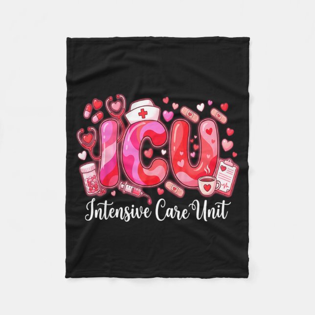 Cute Hearts Icu Valentine Nurse Valentines Day Shi Fleece Blanket (Front)