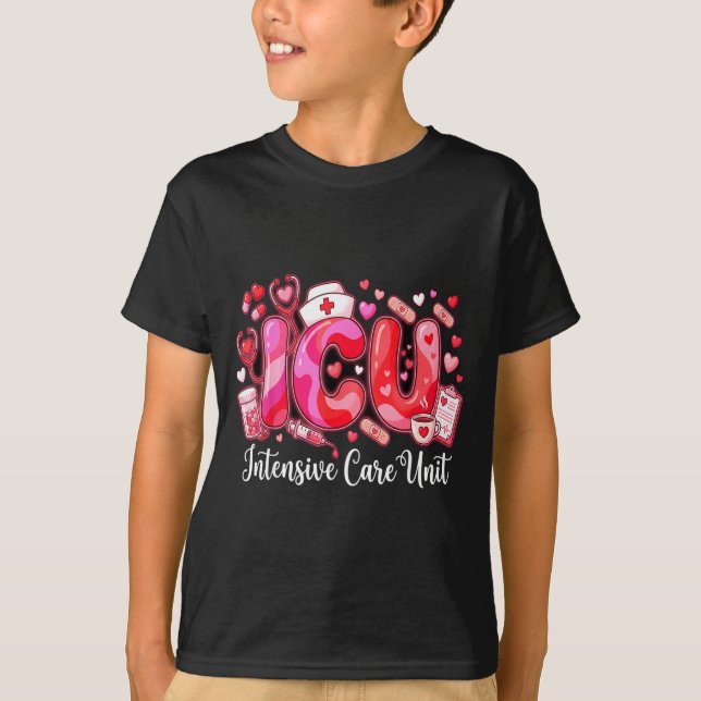 Cute Hearts Icu Valentine Nurse Valentines Day Shi T-Shirt (Front)
