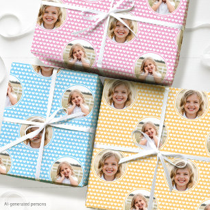 Cute Hearts Kids Birthday Photo 3 Set Colorful Wrapping Paper Sheets