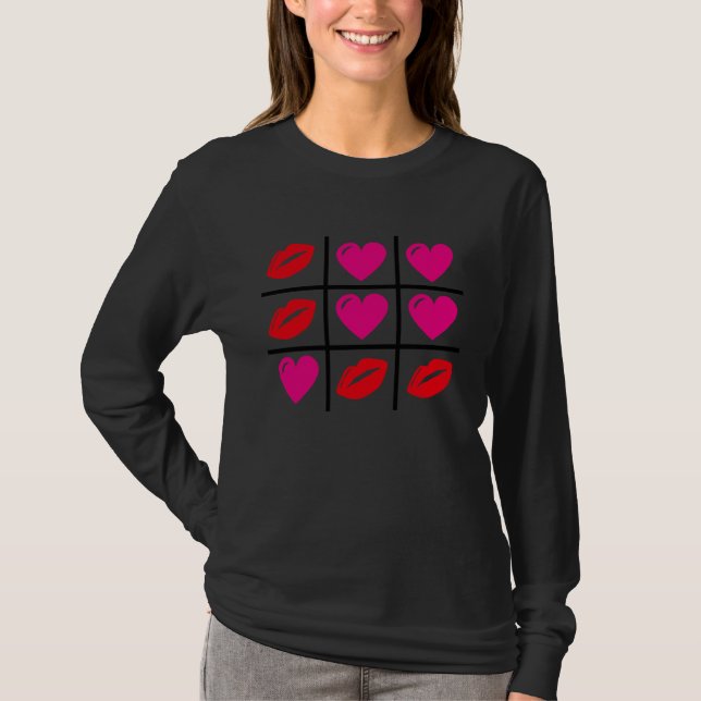 Cute Hearts & Kisses Valentines Day Romance Valent T-Shirt (Front)