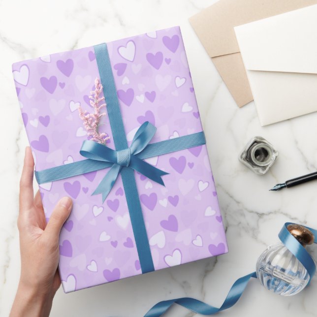 Cute Hearts Lavender Wrapping Paper (Gifting)