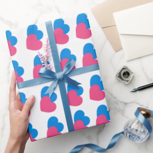 Cute Hearts  Love Script Valentines Day PinkBlue Wrapping Paper