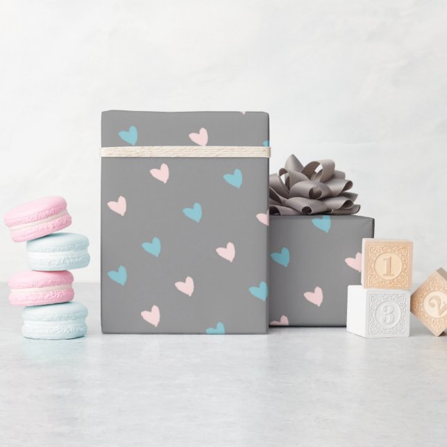Cute Hearts & Love Script Valentines Day Pink/Blue Wrapping Paper (Baby Shower)