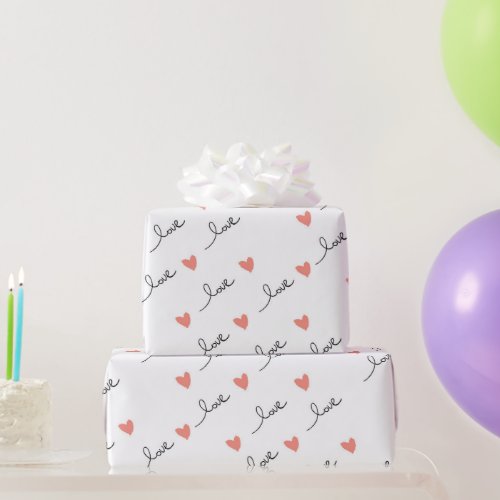 Cute Hearts  Love Script Valentines Day Wrapping Paper