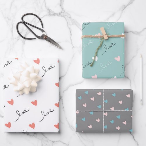 Cute Hearts  Love Script Valentines Day Wrapping Paper Sheets