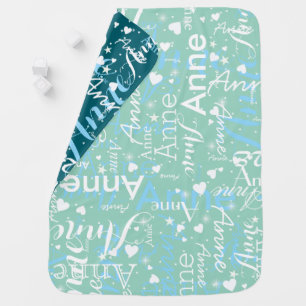 Cute Hearts Magical Teal Blue Personalized Baby Blanket