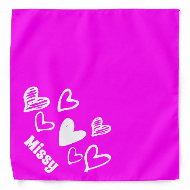 Cute hearts neon pink personalized pet bandana (Front)