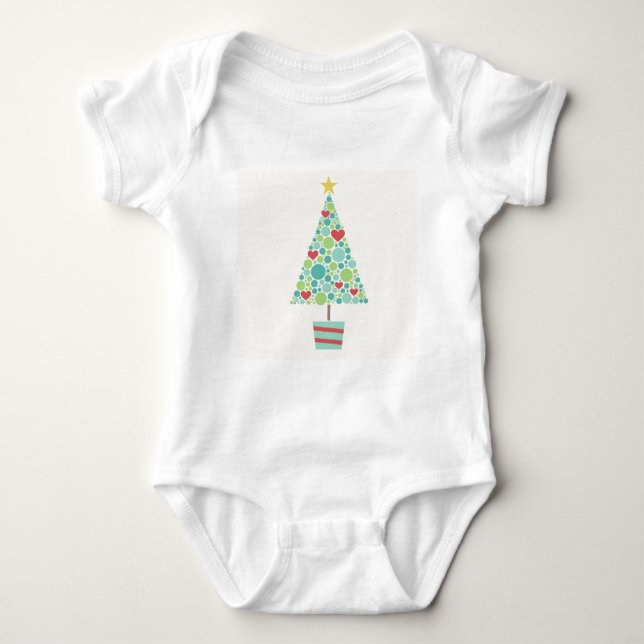 Cute hearts pastel modern Christmas tree Baby Bodysuit (Front)