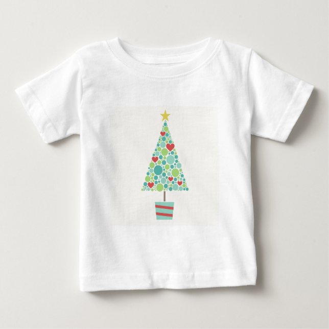 Cute hearts pastel modern Christmas tree Baby T-Shirt (Front)