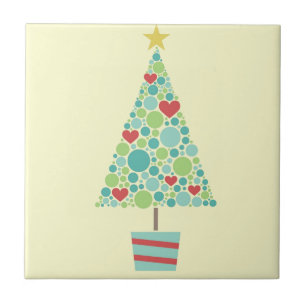 Cute hearts pastel modern Christmas tree Ceramic Tile