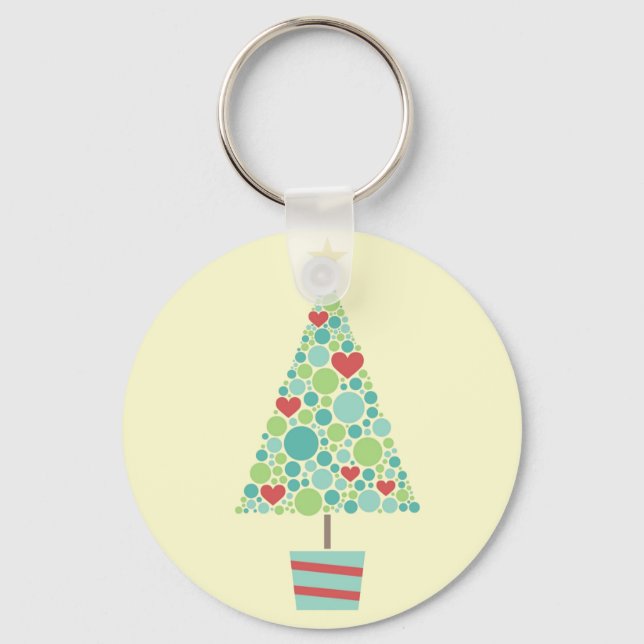 Cute hearts pastel modern Christmas tree Keychain (Front)