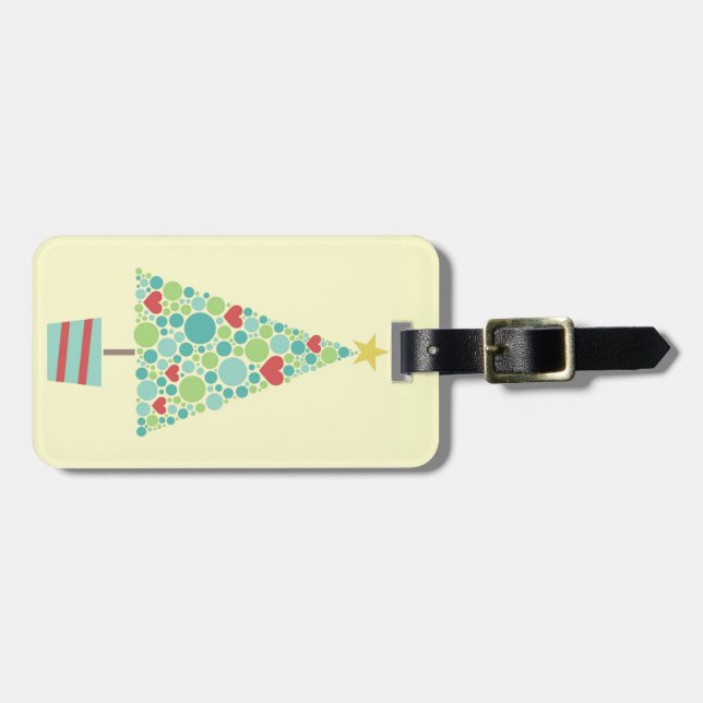 Cute hearts pastel modern Christmas tree Luggage Tag (Front Horizontal)