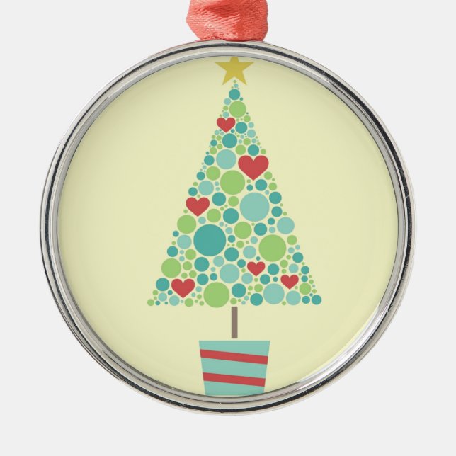 Cute hearts pastel modern Christmas tree Metal Ornament (Front)