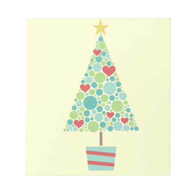 Cute hearts pastel modern Christmas tree Notepad (Front)