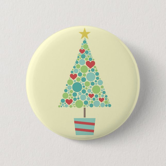Cute hearts pastel modern Christmas tree Pinback Button (Front)