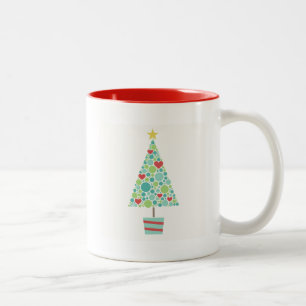 Cute hearts pastel modern Christmas tree Two-Tone Coffee Mug