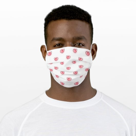 Cute Hearts Pattern Adult Cloth Face Mask (Worn)