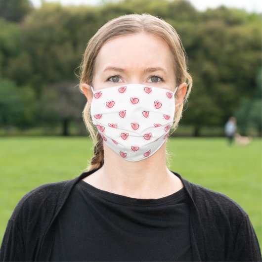 Cute Hearts Pattern Adult Cloth Face Mask (Outside)