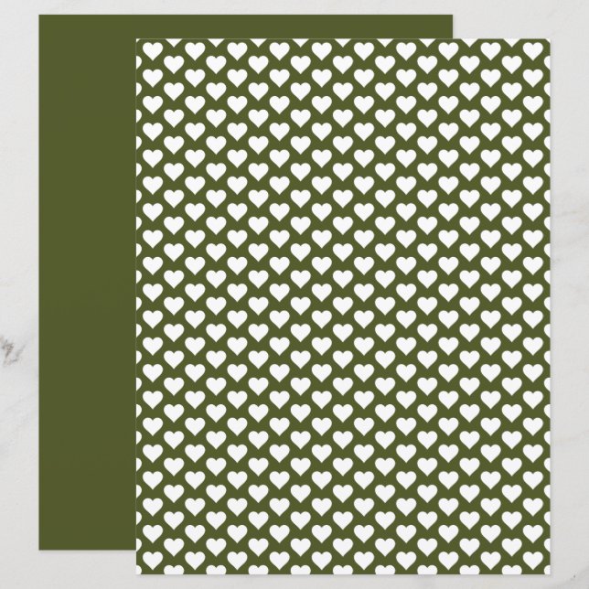 Cute Hearts Pattern Army Green Scrapbook Paper (Front/Back)