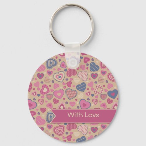 Cute Hearts pattern _ Beige Rose Keychain