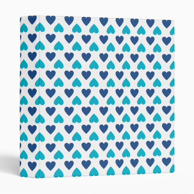 Cute Hearts Pattern:Blue 3 Ring Binder (Front/Spine)