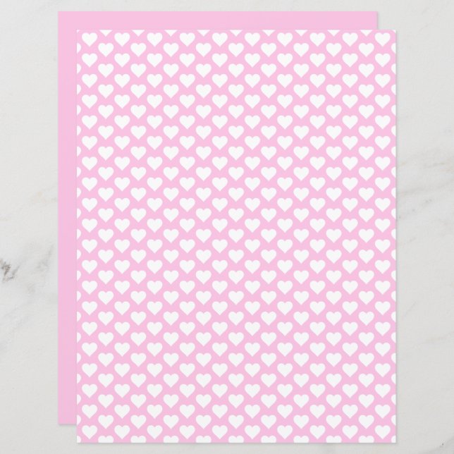 Cute Hearts Pattern Blush Pink Scrapbook Paper (Front/Back)