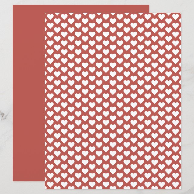 Cute Hearts Pattern Blush Red Scrapbook Paper (Front/Back)