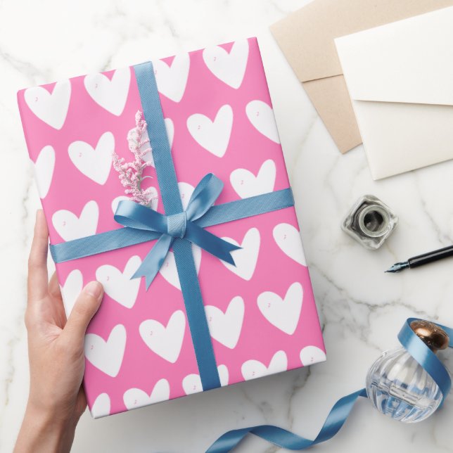 Cute Hearts Pattern Hot Pink Valentine's Day  Wrapping Paper (Gifting)