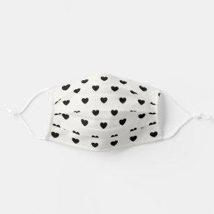 Cute Hearts Pattern in Chic Black and White Adult Cloth Face Mask