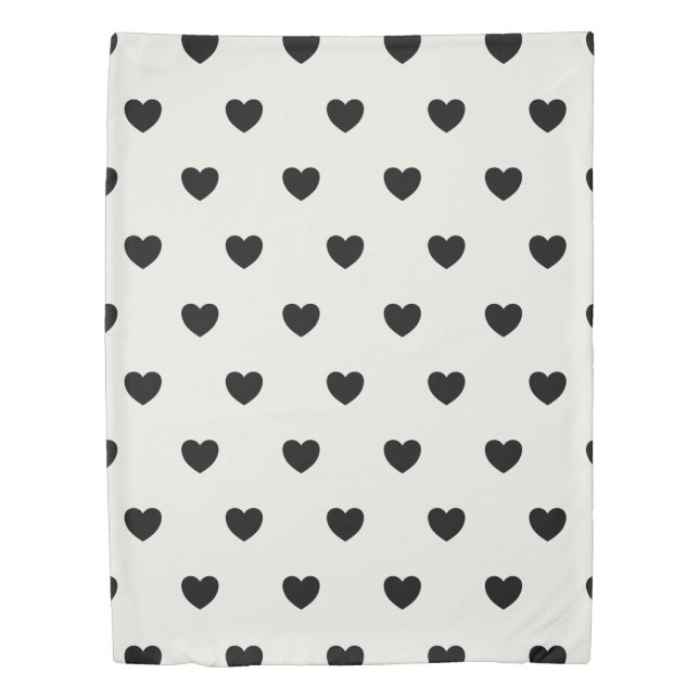 Cute Hearts Pattern in Chic Black and White Duvet Cover (Front)