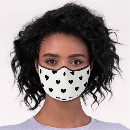 Cute Hearts Pattern in Chic Black and White Premium Face Mask (Worn)