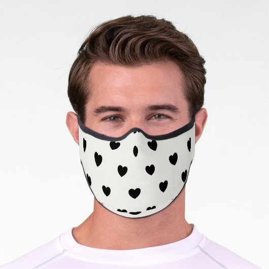 Cute Hearts Pattern in Chic Black and White Premium Face Mask (Worn)