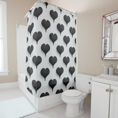 Cute Hearts Pattern in Chic Black and White Shower Curtain