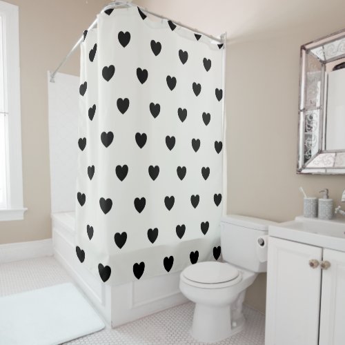 Cute Hearts Pattern in Chic Black and White Shower Curtain