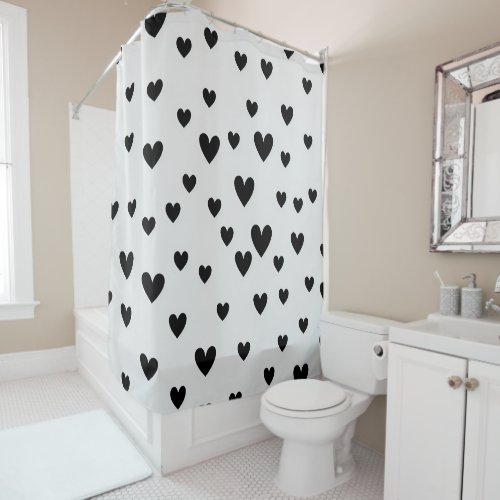Cute Hearts Pattern in Chic Black and White Shower Shower Curtain