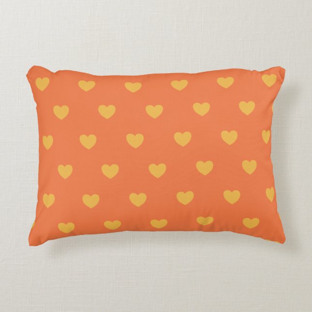 Cute Hearts Pattern in Orange and Yellow Accent Pillow (Front)