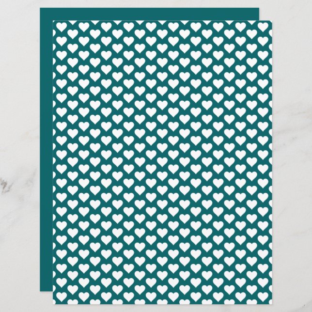 Cute Hearts Pattern Ocean Blue  Scrapbook Paper (Front/Back)