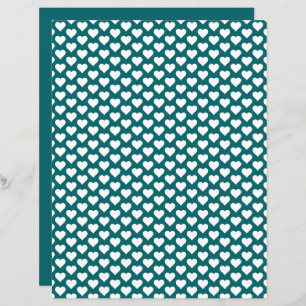 Cute Hearts Pattern Ocean Blue  Scrapbook Paper