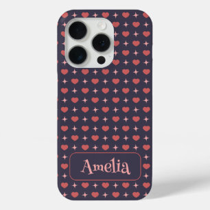 Cute Hearts Pattern Personalized Text iPhone 15 Pro Case