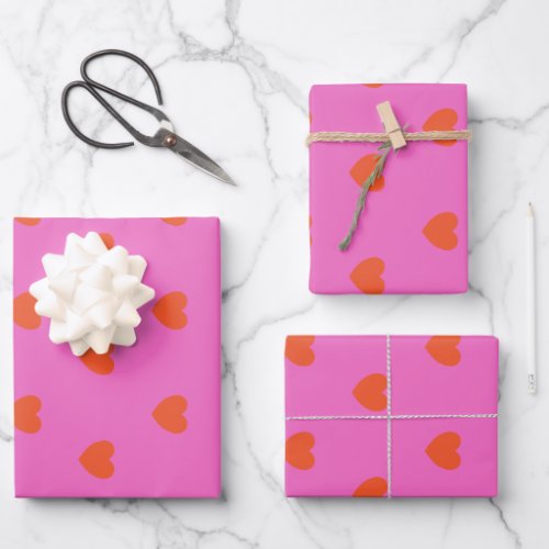 Cute Hearts Pattern Pink Red Valentine Wrapping Paper Sheets
