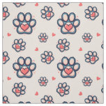 Cute Hearts &amp; Paw Prints Cotton Fabric